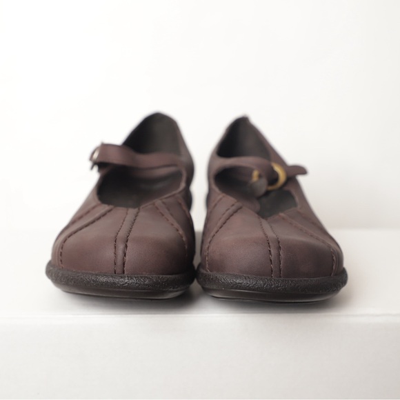 Dansko Mary Jane Dark Brown Leather Wedge Clogs Size 7 - Picture 3 of 6